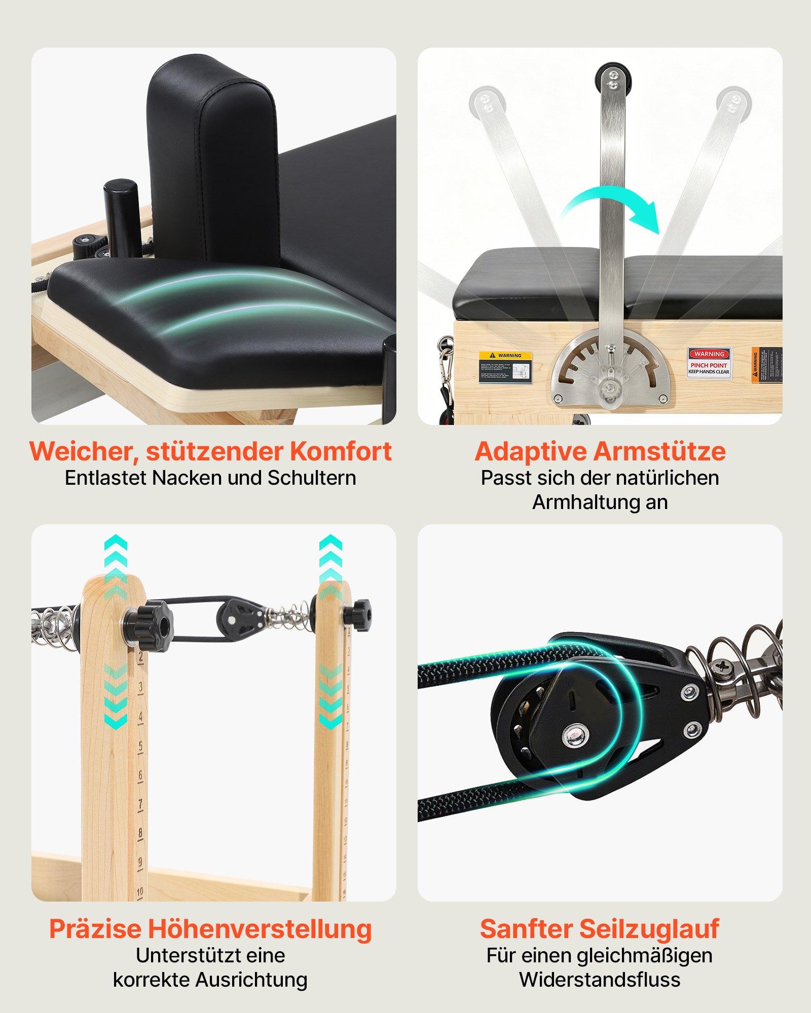 VEVOR Pilates Reformer Houten Home Gym Fitnessapparaat, Pilatesbed met dubbele weerstand - veer en koord, apparaat met zitkist, tot 181,44 kg