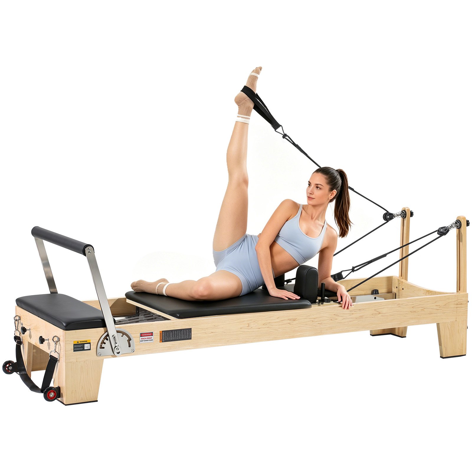 VEVOR Pilates Reformer Houten Home Gym Fitnessapparaat, Pilatesbed met dubbele weerstand - veer en koord, apparaat met zitkist, tot 181,44 kg