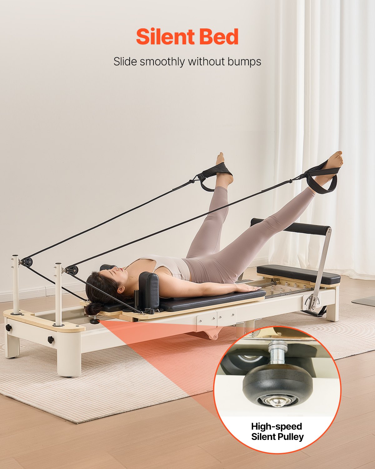 VEVOR Opvouwbare Pilates Reformer Machine Aluminium Pilates Bed met Zitkist & Dubbele Weerstand - Veer & Koord, voor Gevorderden & Beginners, Thuisfitnessapparatuur tot 181,44 kg