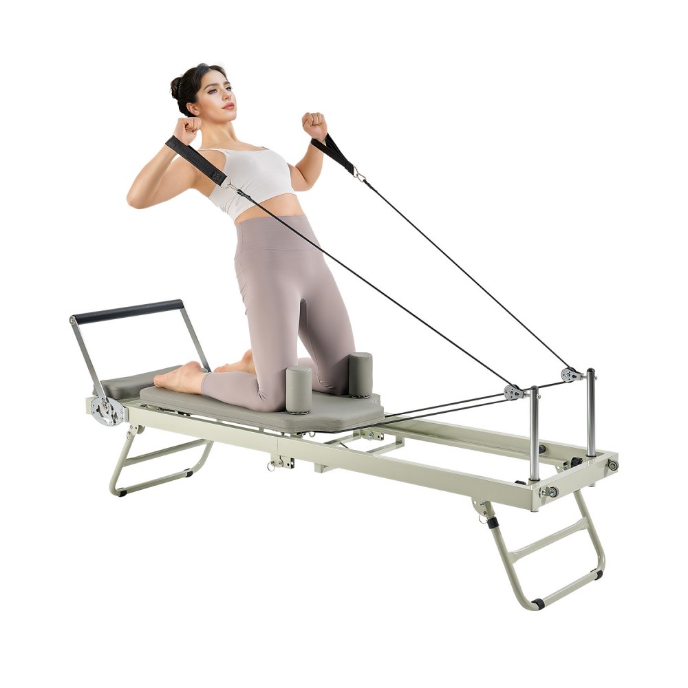 VEVOR Opvouwbare Pilates Reformer Home Gym Trainingsapparatuur, Pilatesbed met dubbele weerstand - veer en koord, voor gevorderden en beginners, tot 181,44 kg
