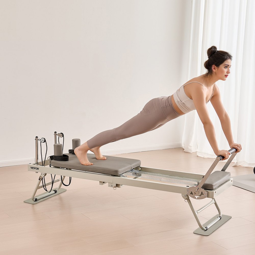 VEVOR Opvouwbare Pilates Reformer Home Gym Trainingsapparatuur, Pilatesbed met dubbele weerstand - veer en koord, voor gevorderden en beginners, tot 181,44 kg