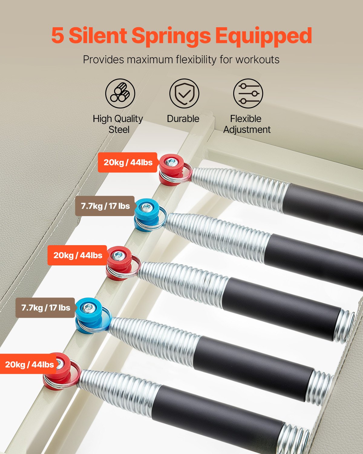 VEVOR Opvouwbare Pilates Reformer Home Gym Trainingsapparatuur, Pilatesbed met dubbele weerstand - veer en koord, voor gevorderden en beginners, tot 181,44 kg