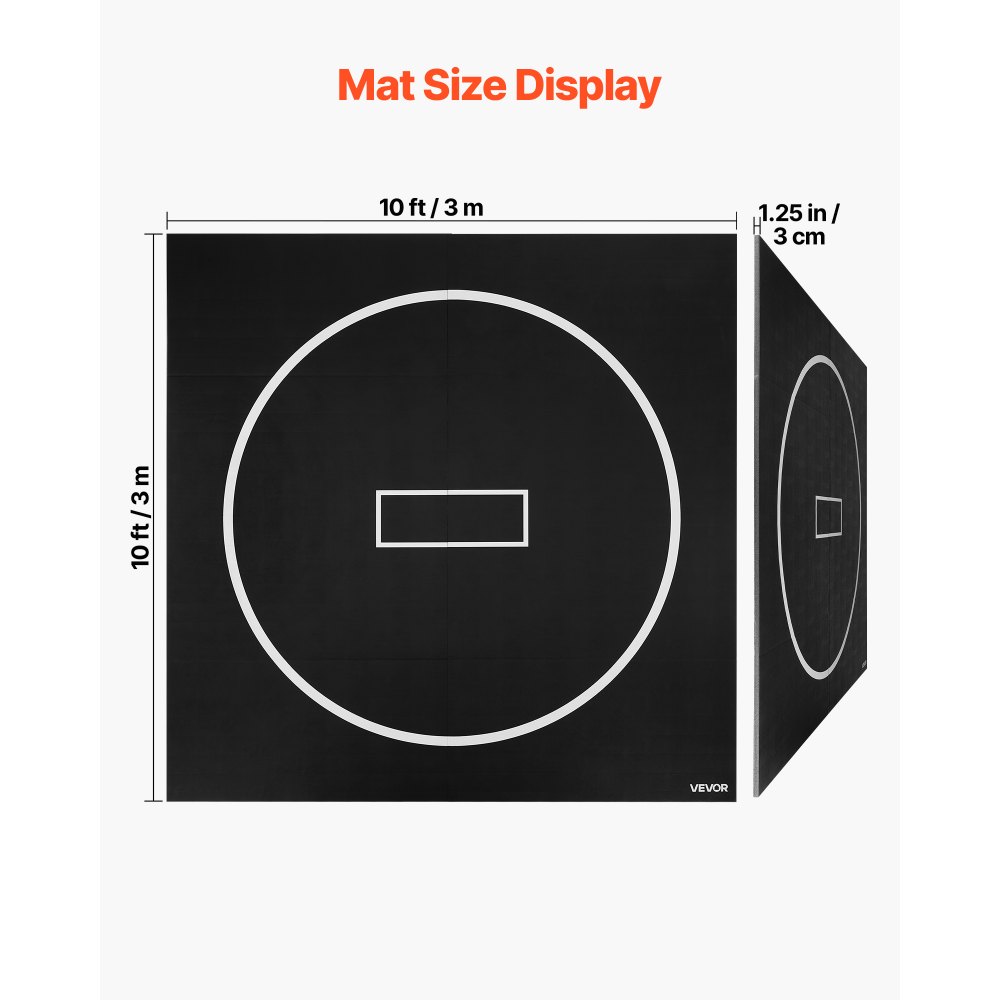 VEVOR 3x3m Wrestling Mat, Martial Arts Thick Mat for Home Gym Workouts Exercise, Waterproof PVC Roll-Up Training Mats with Circles, for Gymnastics, Tatami, Jiu Jitsu BJJ MMA Judo, Boxing, Black