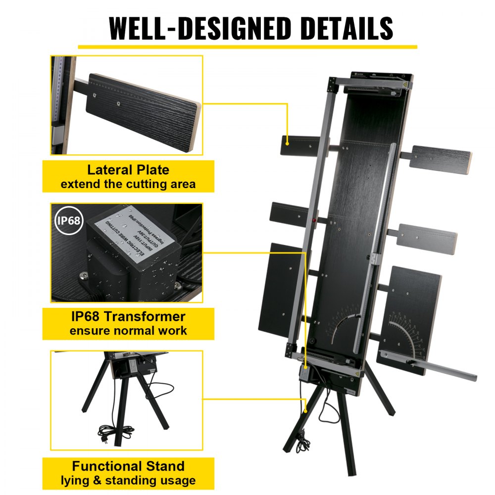 VEVOR Styrofoam Cutting Machine 42cm Max. Cut Thickness Foam Cutter 127cm Max. Length Hot Wire Foam Cutter 0-90° Styrofoam Cutter Six Heating Wires with Stand Lateral Plate for Cutting Foam Pearl Cott
