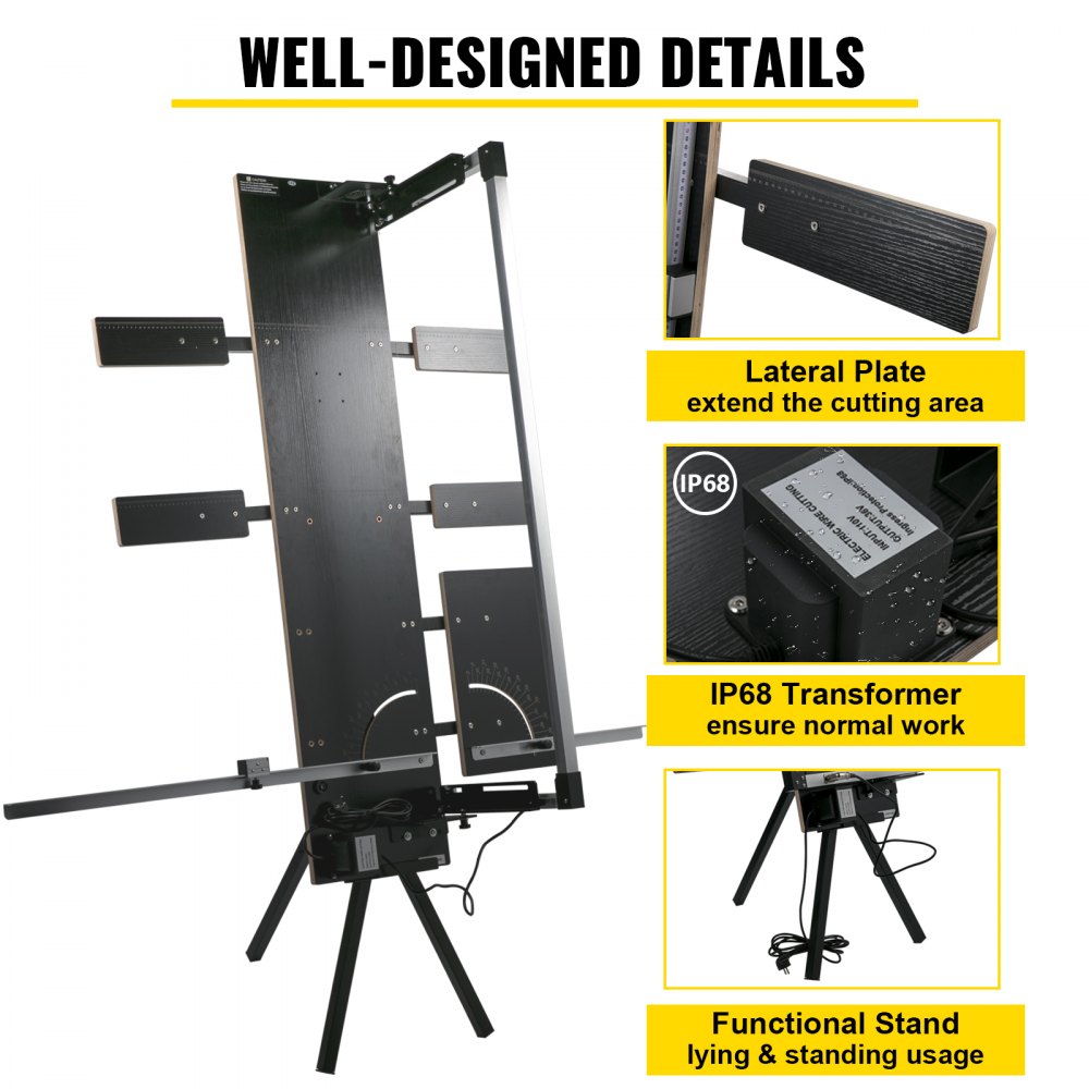 VEVOR Styrofoam Snijder Max. Snijlengte 115cm Max. Snijdikte 42cm Piepschuim Snijapparaat 0-90° Piepschuimsnijder Thermozaag 200 W Schuimsnijder met Standaard Zijplaten 6 Snijdraden voor Snijschuim