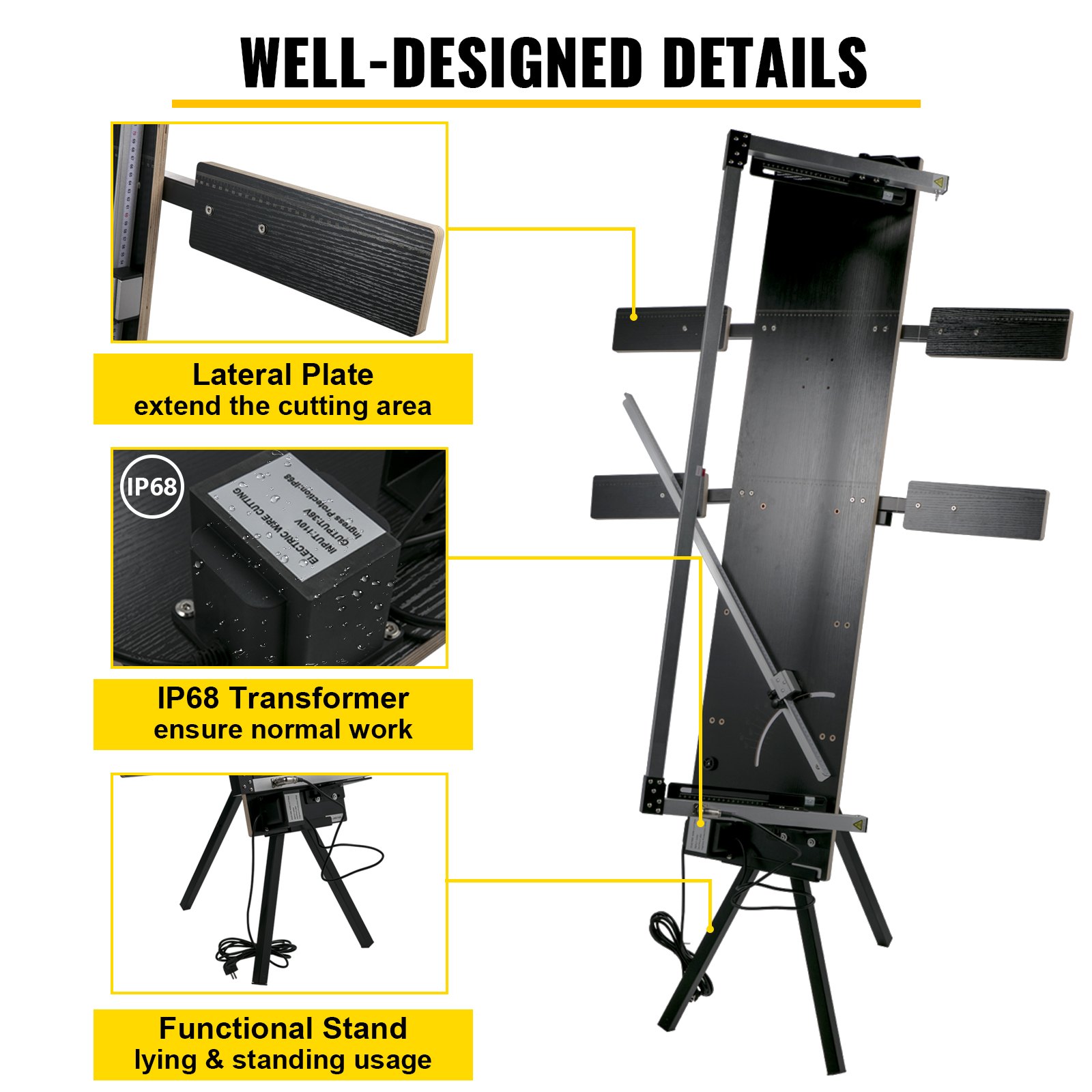 VEVOR Styrofoam Snijder Maximale Snijlengte 127cm Maximale Snijdikte 42cm Piepschuim Snijapparaat 0-90° Piepschuimsnijder 200 W Schuimsnijder met Poten Zijplaten 6 Snijdraden voor Snijschuim Snijden
