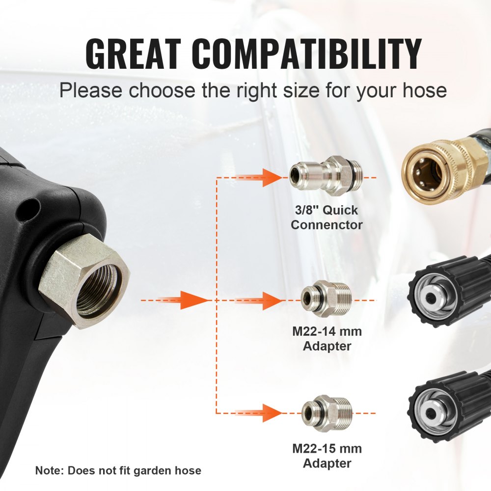 VEVOR Hogedrukpistool Schuimsproeier Max. druk 4000 PSI Max. waterstroom 3 GPM Max. temperatuur 60℃ Hogedrukspuitpistool M22-14/M22-15 + 3/8" snelkoppeling 0°, 15°, 25°, 40°, 65° Sproeiers