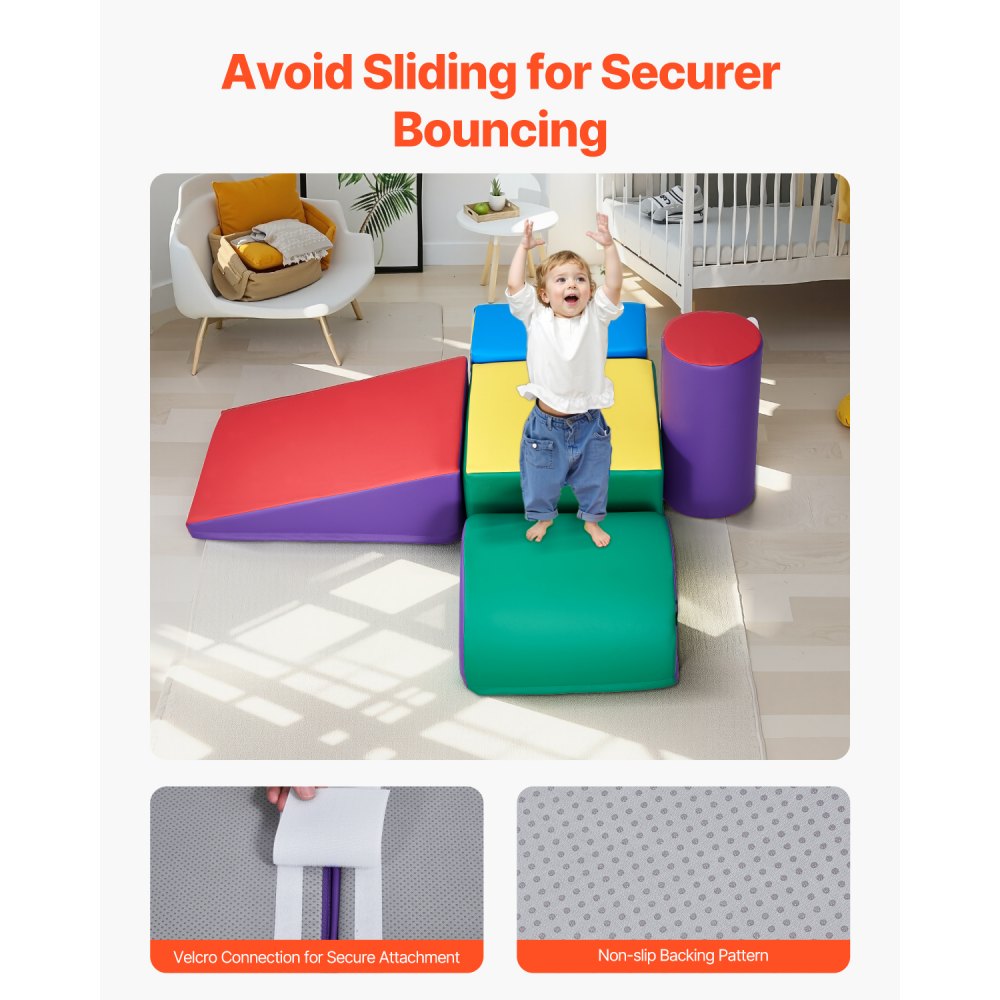 VEVOR Climbing Toys, 5-Piece Set, Foam Climbing Toys for Toddlers 6 Months to 3 Years Old, PU Leather Climbing Blocks, Indoor Climb and Crawl Activity Playset for Crawling & Sliding, Easy to Clean