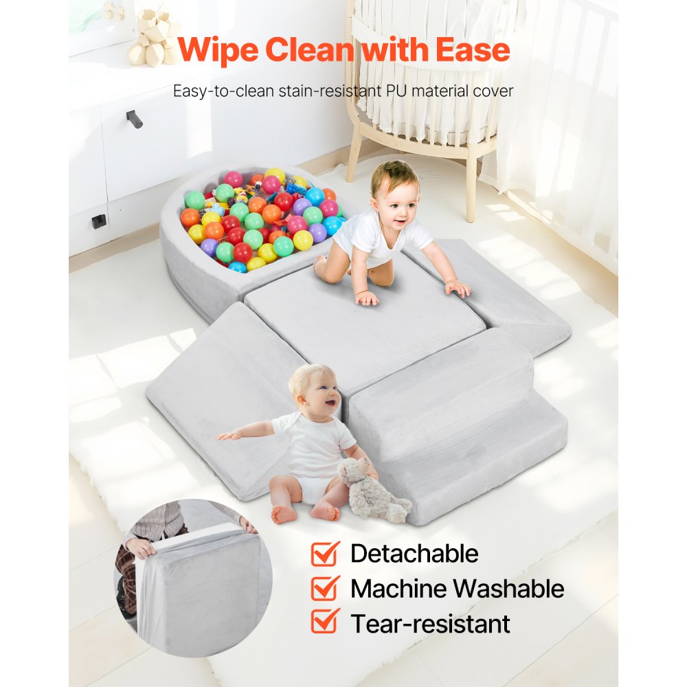 VEVOR Climbing Toys, 5-Piece Set, Foam Climbing Blocks for Toddlers 6 Months to 3 Years, Baby Climbing Blocks with Ball Pit (Balls Not Included), Indoor Climb and Crawl Activity Playset for Crawling