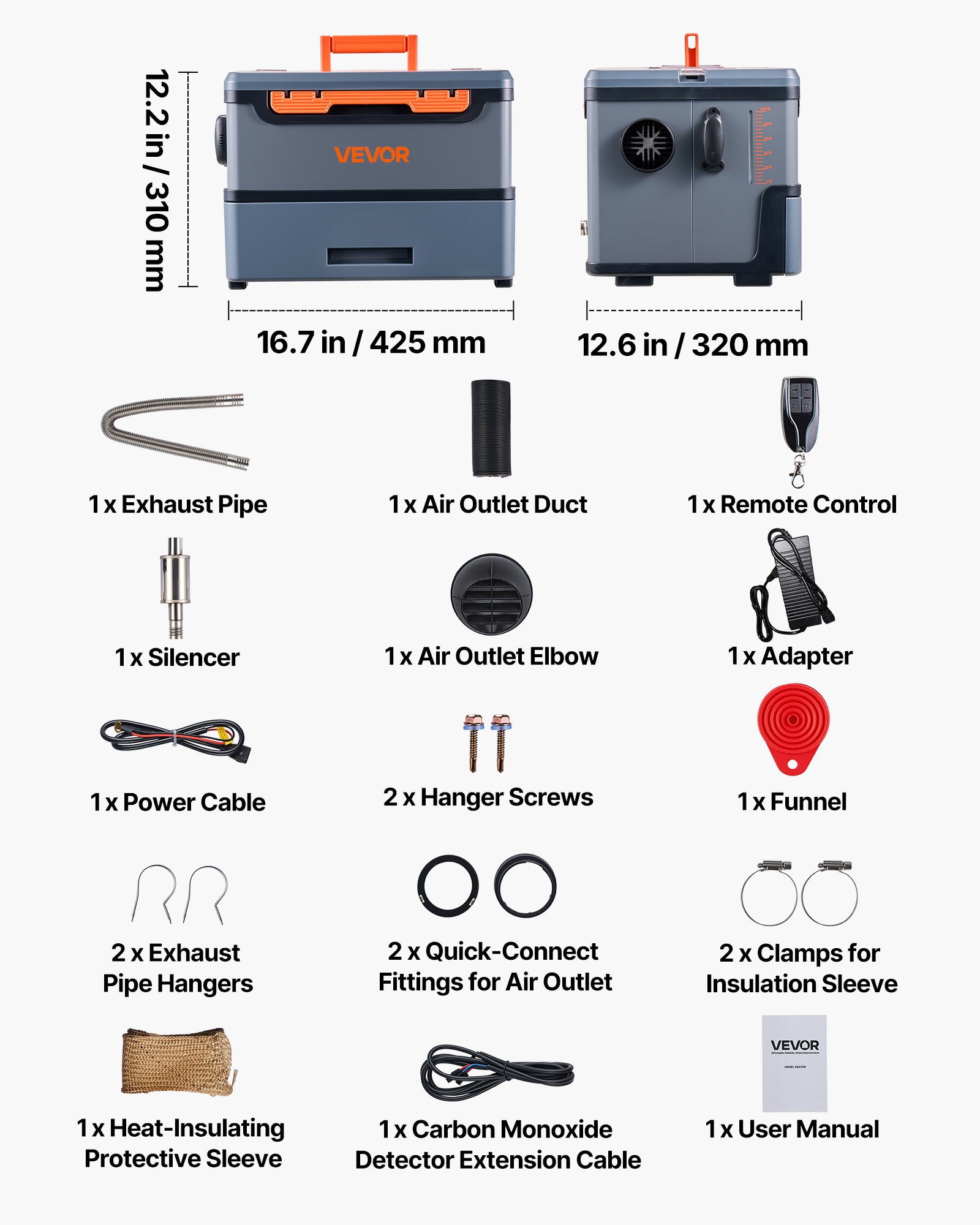 VEVOR Dieselverwarming 5-8KW DC 12 V/24 V, draagbare alles-in-één dieselluchtverwarmer met Bluetooth-bediening, afstandsbediening en LCD-scherm, 5 L brandstoftank voor vrachtwagens en campers