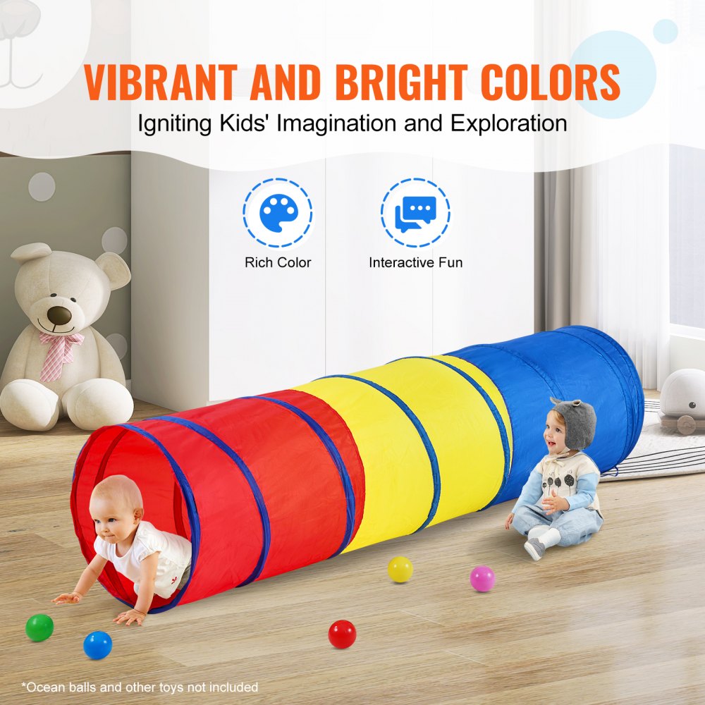 VEVOR Kids Speeltunnel Tent, Opvouwbare Kruiptunnel voor Baby's of Huisdieren, Opvouwbaar Cadeau voor Jongens en Meisjes, Speeltunnel voor Binnen en Buiten, Rood/Geel/Blauw, Multicolor