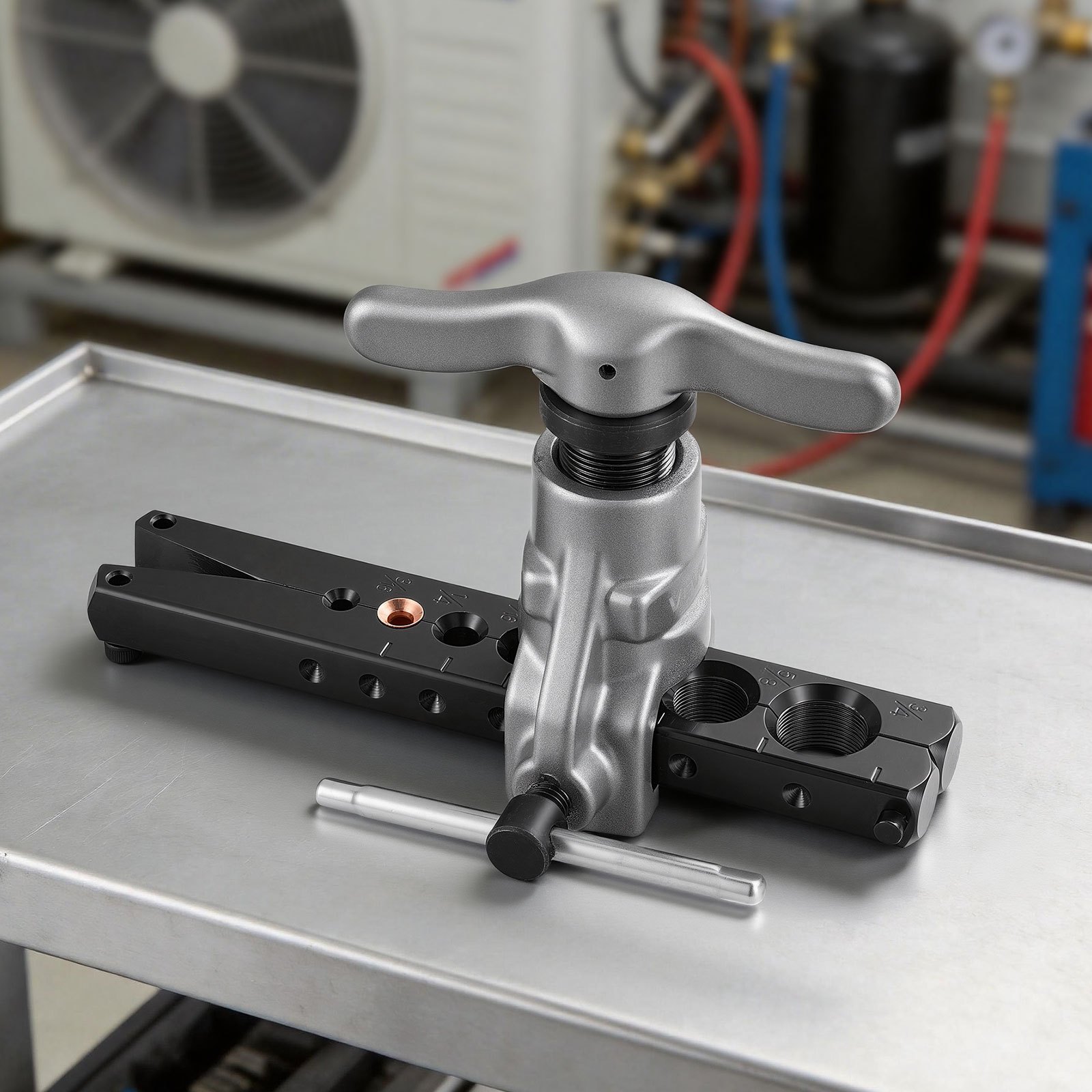 VEVOR 2-delige flaregereedschapset, 45° excentrisch flaregereedschap voor enkelvoudig flaren, HVAC flaren voor koperen en aluminium buizen van 4,76-19,05 mm, reparatieset met gereedschapskist voor HVAC-buizen