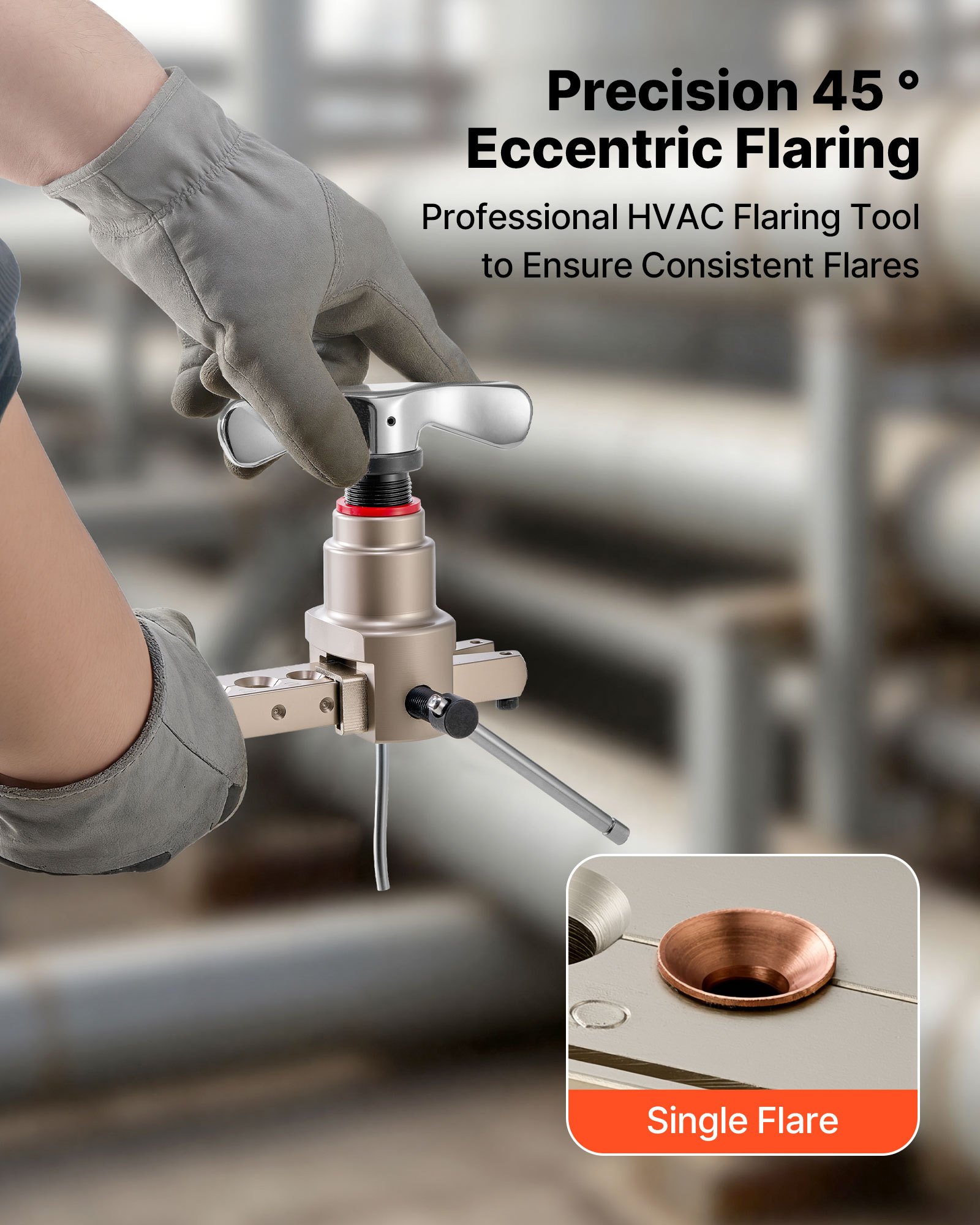 VEVOR 5-delige flaregereedschapset, 45° excentrisch flaregereedschap voor enkelvoudig flaren, HVAC flaregereedschap met pijpsnijder en gereedschapskist voor koperen en aluminium buizen van 6-19 mm, reparatieset voor airconditioningsystemen