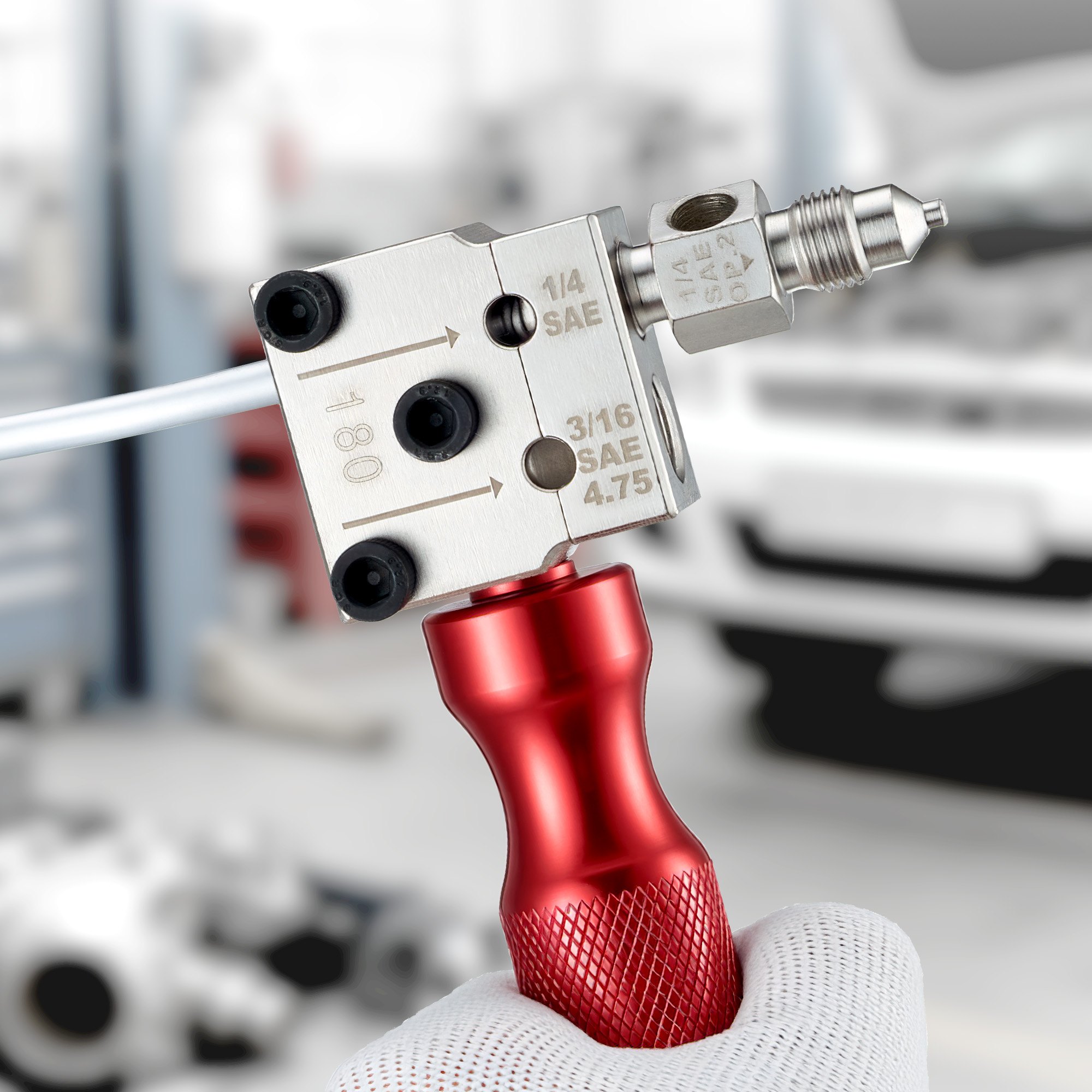 VEVOR 6-delige remleidingflensset, 45° flensgereedschap voor enkel- en dubbelflensen, pijpexpander met 2 vormmatrijzen voor buitendiameters van 4,75 mm en 6,35 mm, remleidingreparatieset voor voertuigen