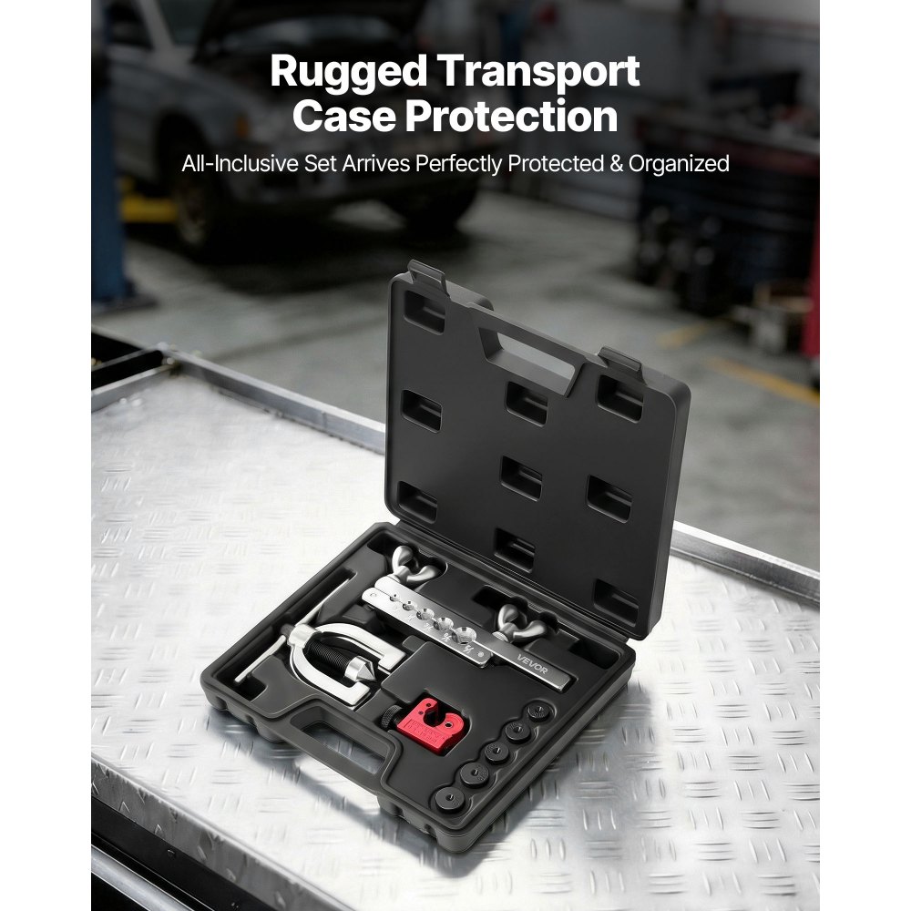 VEVOR 9-delige remleidingflensset, 45° flensgereedschap met 7,6 m x 4,76 mm remleiding voor enkel- en dubbelflenzen, pijpexpander met 16 aansluitingen en 4 verbindingsstukken, reparatieset voor auto's en vrachtwagens