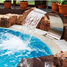VEVOR Pool Waterfall Fountain Stainless Steel Fountain 15.4\" x 7.9\" x 1.5\" Silver Pool Fountains for Ground Pools Garden Outdoor Waterfalls Sheer Descent Pond Water Feature