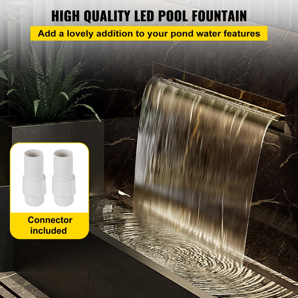 VEVOR Waterfall Shower Pool Fountain LED 23.6" x 4.5" x 3.1" Pool Fountain 1.3" Water Fountain 0.87" Decoration Garden Pond