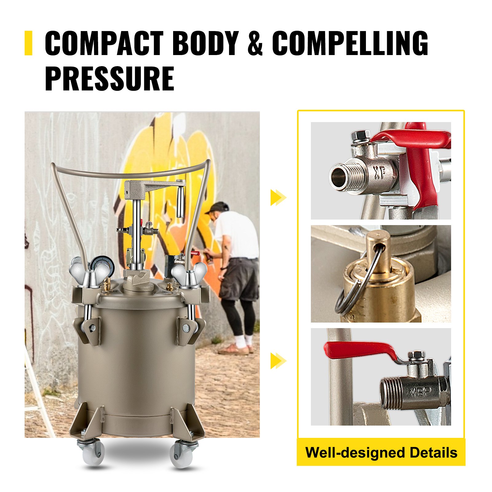 Vevor Verf Druk Pot Pressure Tank Paint Spray Drukvat Gouden Handleiding 10l