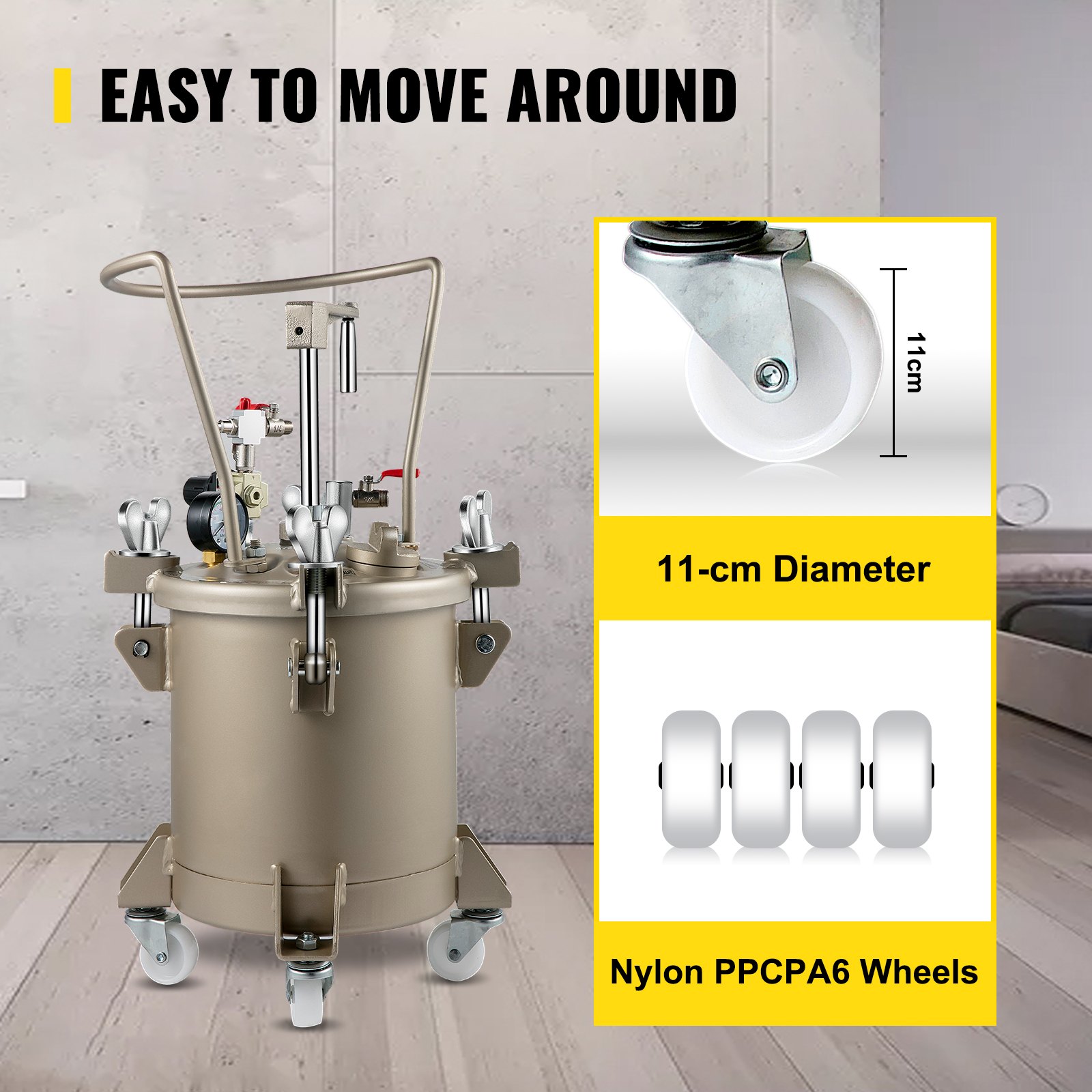 Vevor Verf Druk Pot Pressure Tank Paint Spray Drukvat Gouden Handleiding 10l