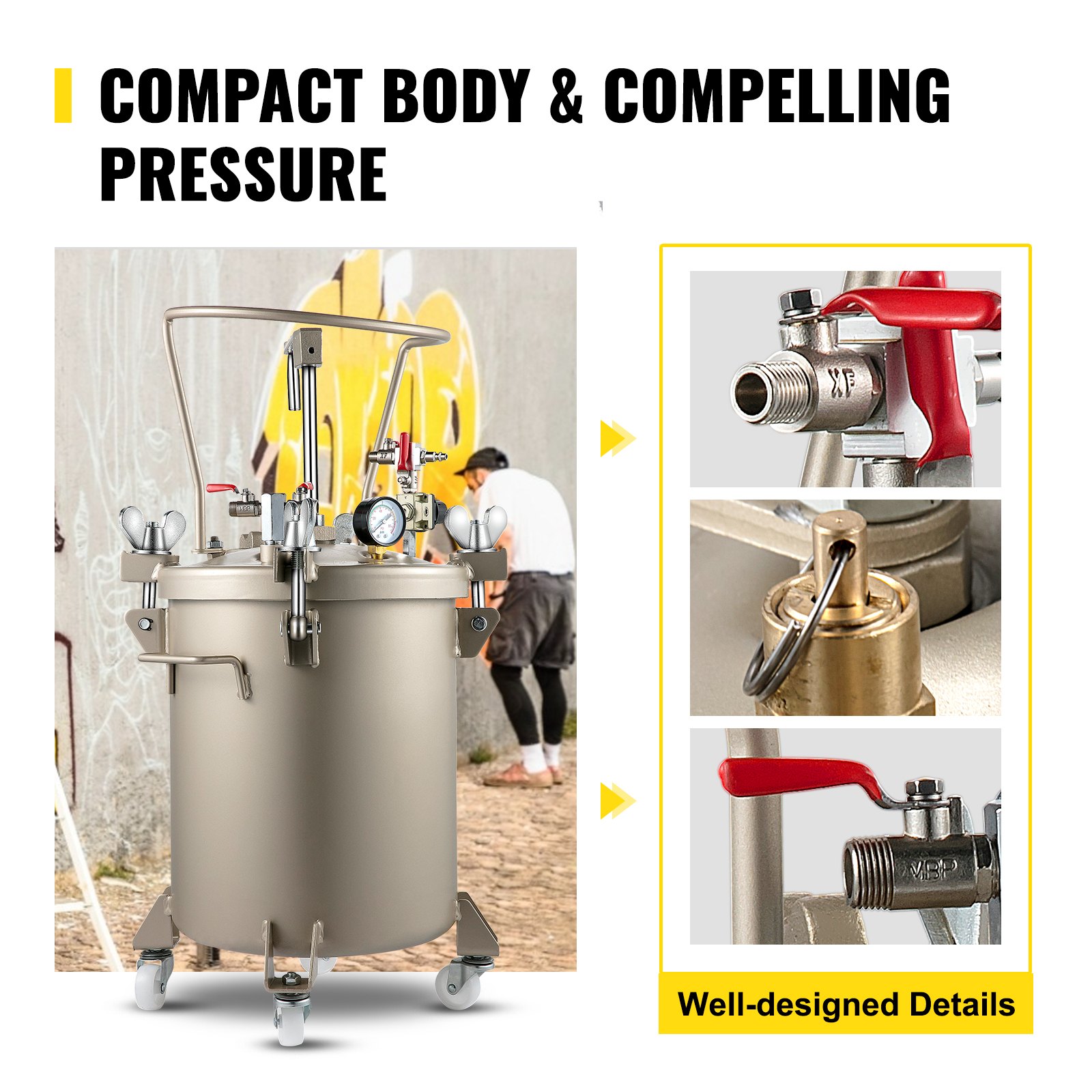 Vevor Verf Druk Pot Pressure Tank Paint Spray Drukvat Gouden Handmatige 20l