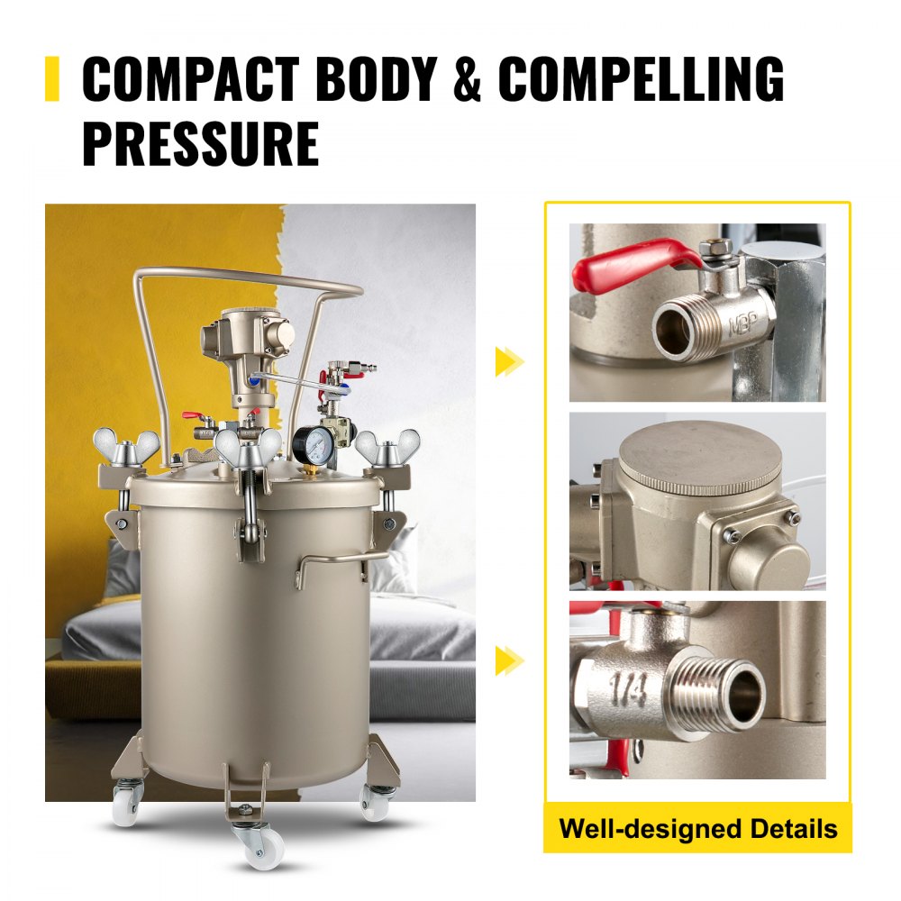 Vevor Verf Druk Pot Pressure Tank Paint Spray Verfreservoir Automatisch 40l