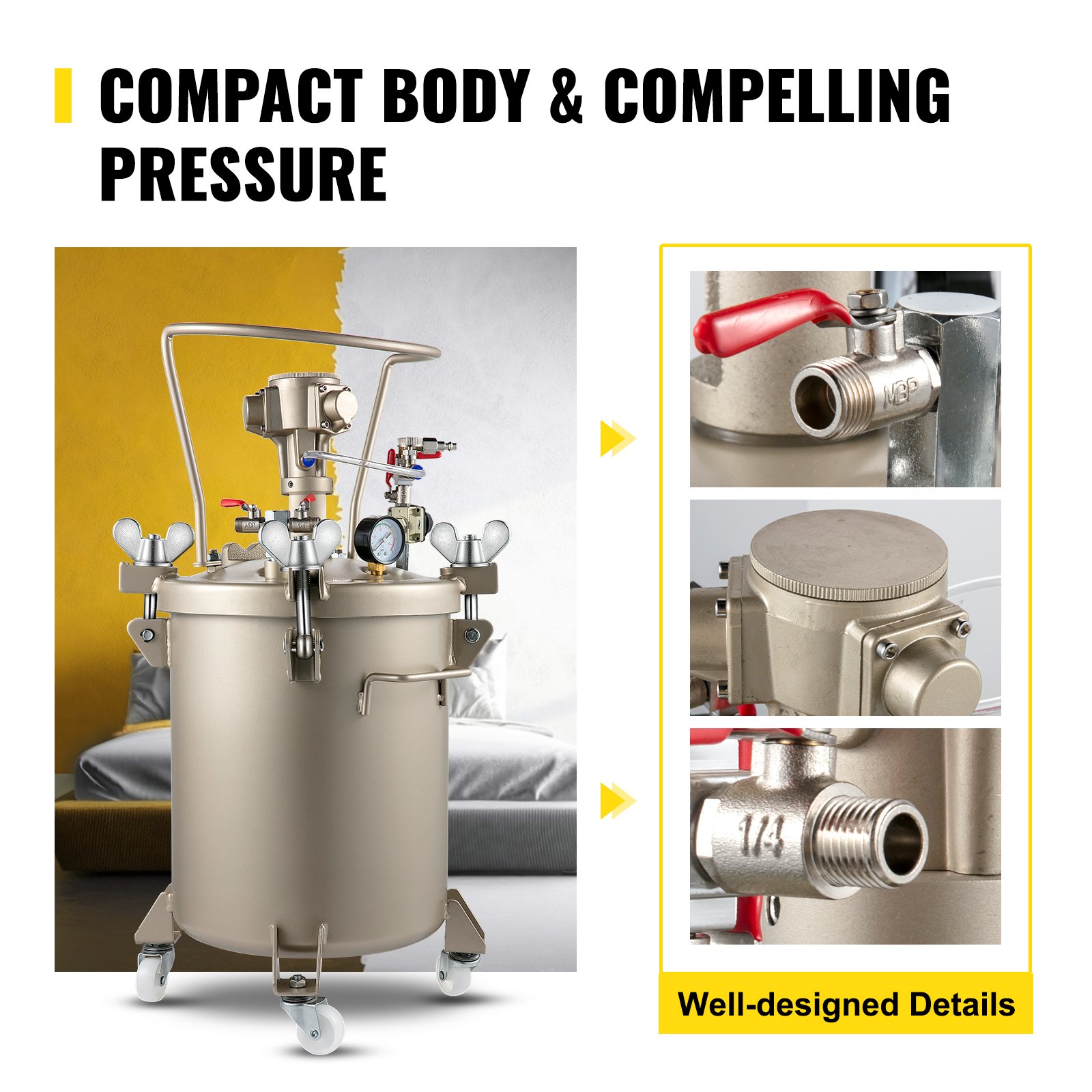 Vevor Verf Druk Pot Pressure Tank Paint Spray Verfreservoir Automatisch 40l