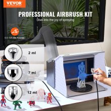 VEVOR Airbrush-pistool, 0,3 mm en 0,5 mm Dual Action Gravity Feed Airbrush, Airbrush-set met 2/7/12 ml koperen bekers en reinigingsaccessoires, Airbrush-pistool voor het schilderen van modellen, taarten