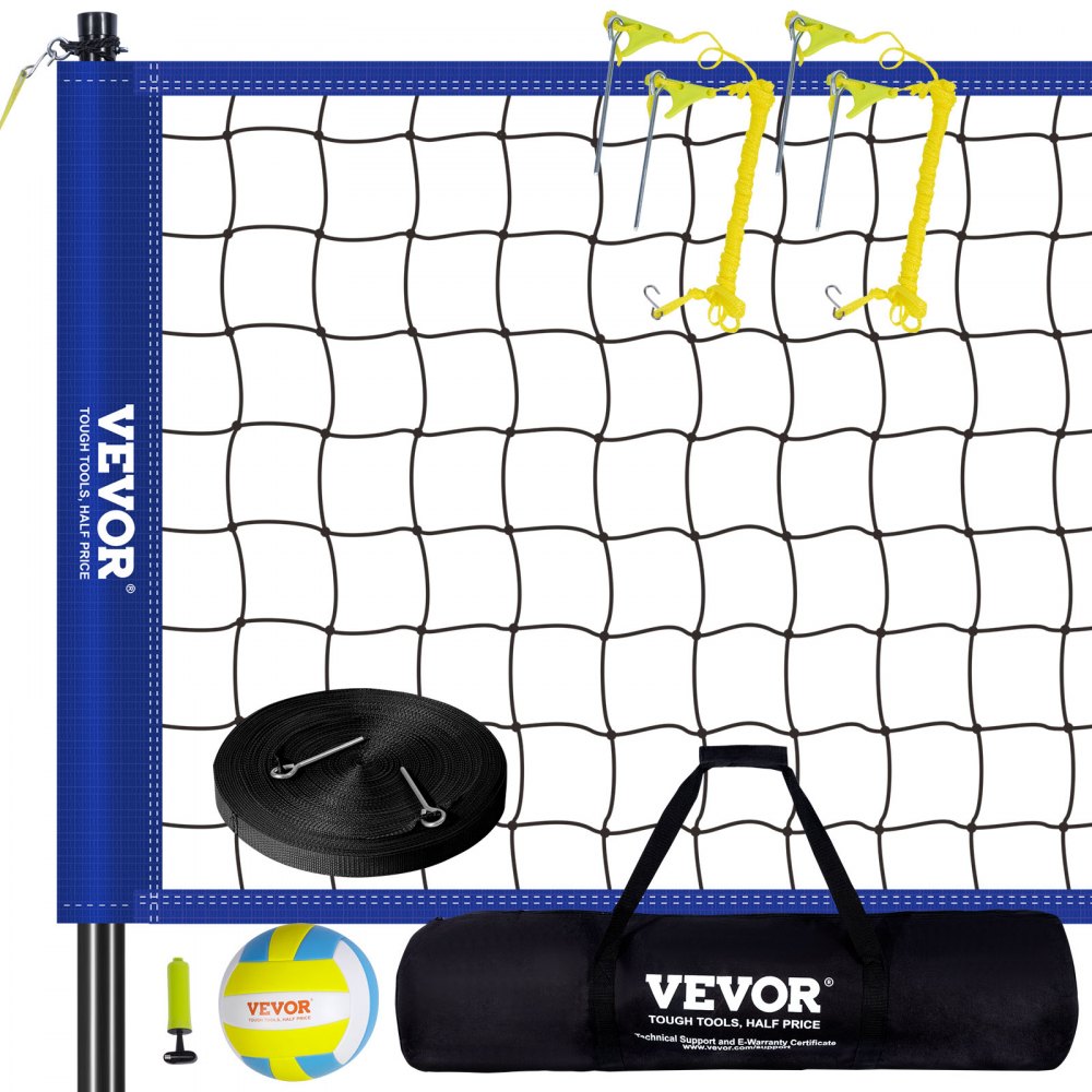 VEVOR Volleyball Net Height-Adjustable Volleyball Net Set, 9.7 x 2.4 m Portable Beach Volleyball Net, Blue Volleyball Net Foldable Volleyball Net with Volleyball & Carry Bag, for Garden, Beach