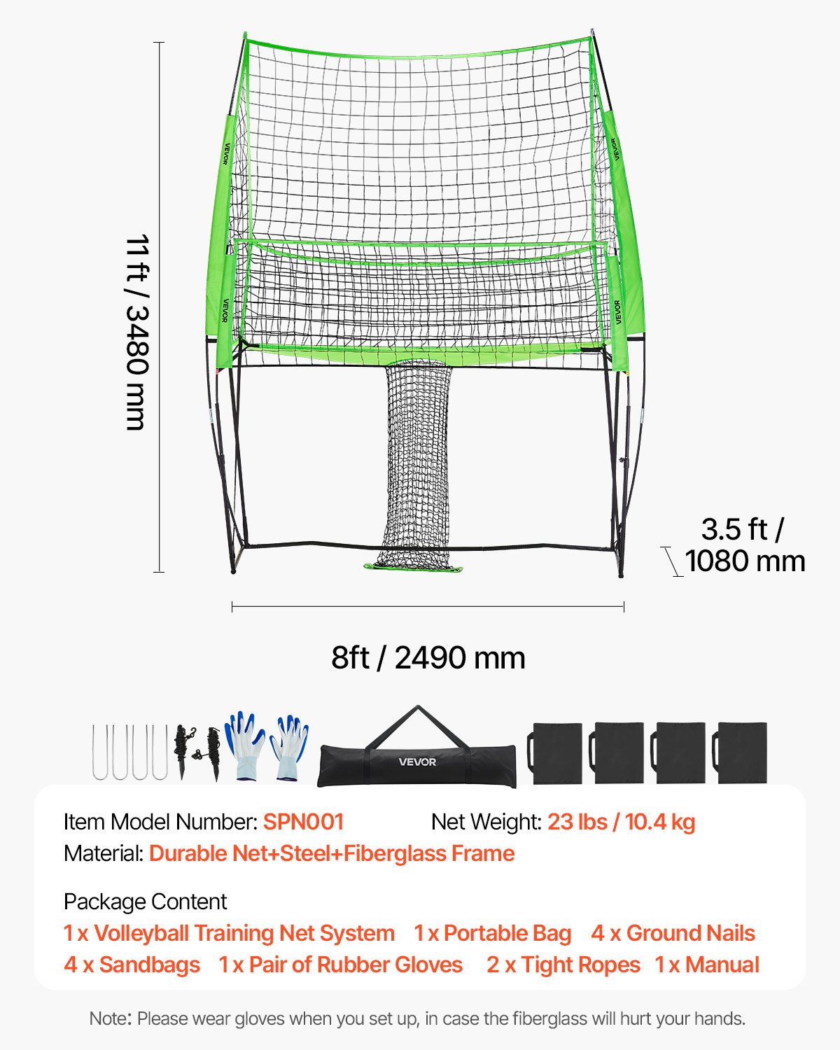 VEVOR Volleybal Trainingsnet, in hoogte verstelbare oefenapparatuur met balretour, 2,44 x 3,35 m draagbaar netstation, eenvoudige installatie voor binnen- en buitengebruik in de tuin