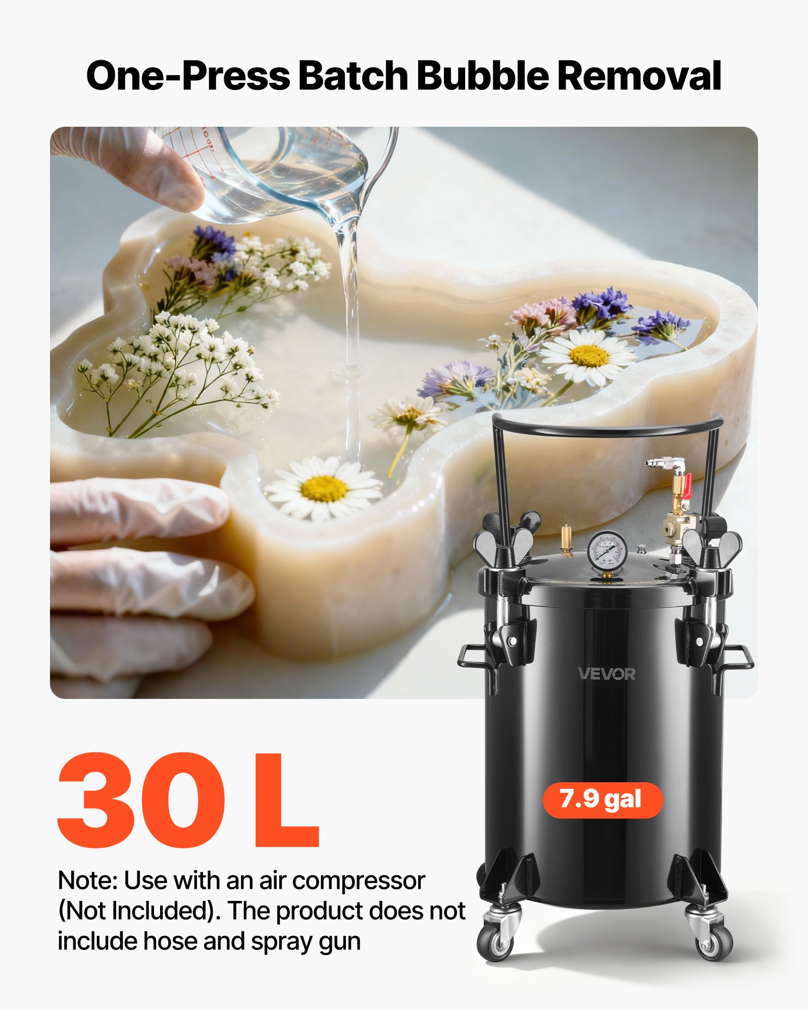 VEVOR Pressure Pot Paint Tank, 7.9 Gal/30 L Heavy Duty Steel Pressure Pot Tank, Spray Paint Pressures Pots with Three Quick-Connect Couplers for Home Use, DIY, Art Creations, Large-Diameter Tanks