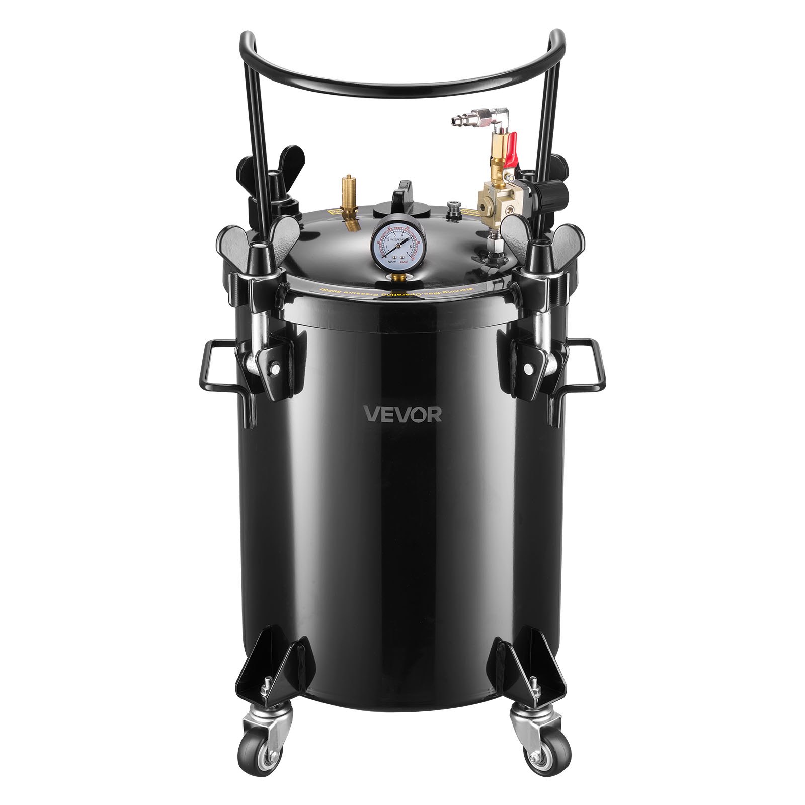 VEVOR Pressure Pot Paint Tank, 7.9 Gal/30 L Heavy Duty Steel Pressure Pot Tank, Spray Paint Pressures Pots with Three Quick-Connect Couplers for Home Use, DIY, Art Creations, Large-Diameter Tanks