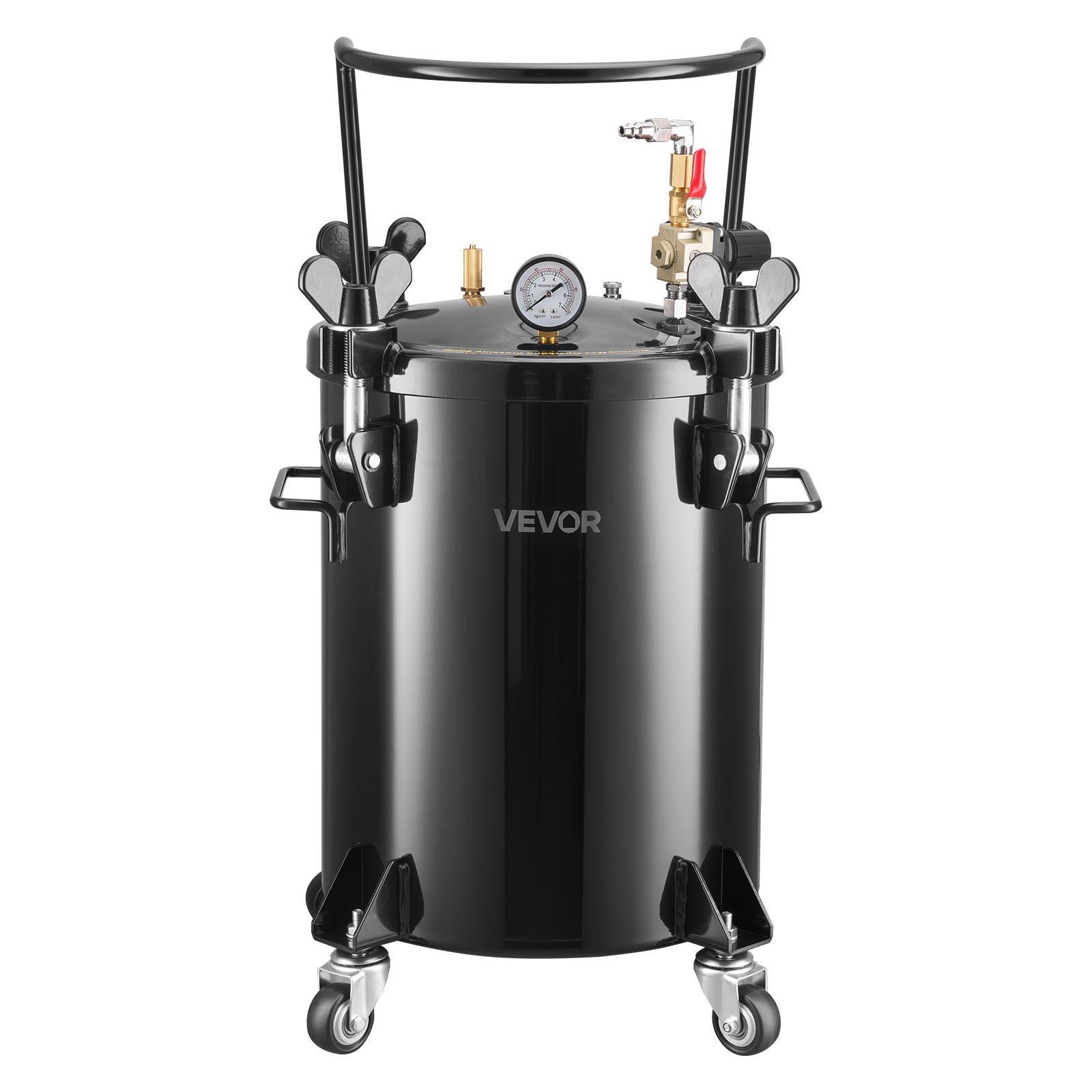VEVOR Pressure Pot Paint Tank, 7.9 Gal/30 L Heavy Duty Steel Pressure Pot Tank, Spray Paint Pressures Pots with Three Quick-Connect Couplers for Home Use, DIY, Art Creations, Large-Diameter Tanks