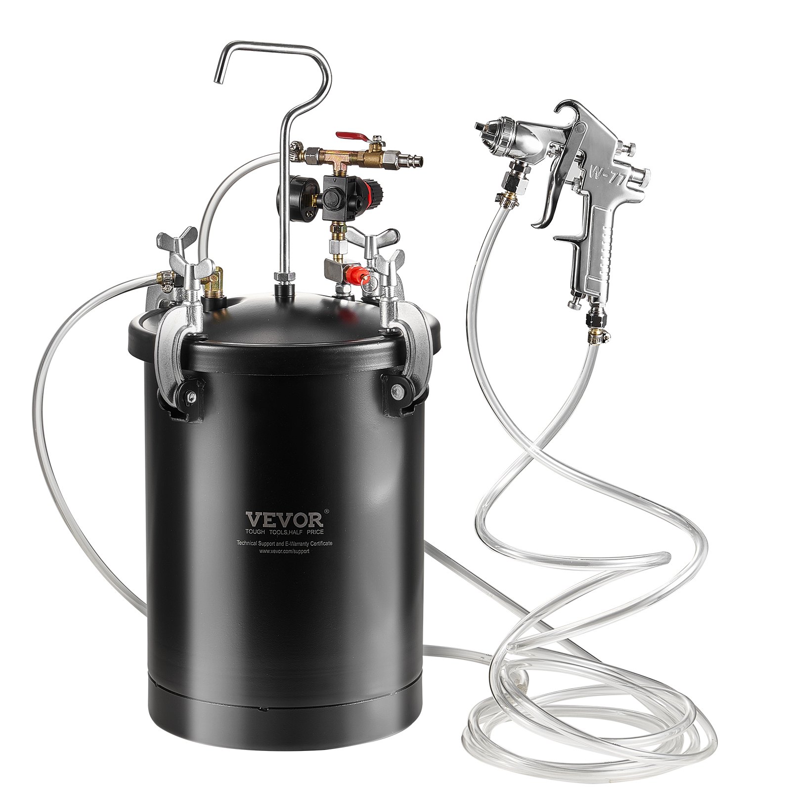 VEVOR druktank voor spuitverf, 15 liter druktank, instelbare druk van 60 psi, stalen druktank voor verf inclusief spuitpistool, slangen en manometer, voor huisdecoratie en industrieel schilderen.