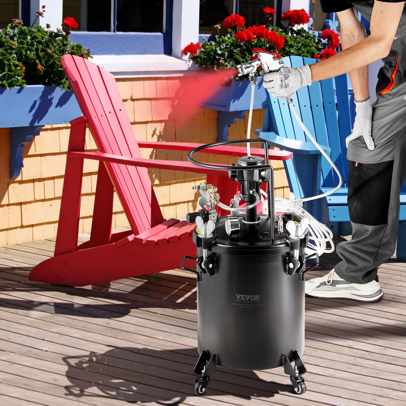 VEVOR druktank voor spuitverf, 30 liter volautomatische druktank met roerfunctie, instelbare druk van 70 psi, druktank verfcontainer met spuitpistool en slangen, voor schilderen