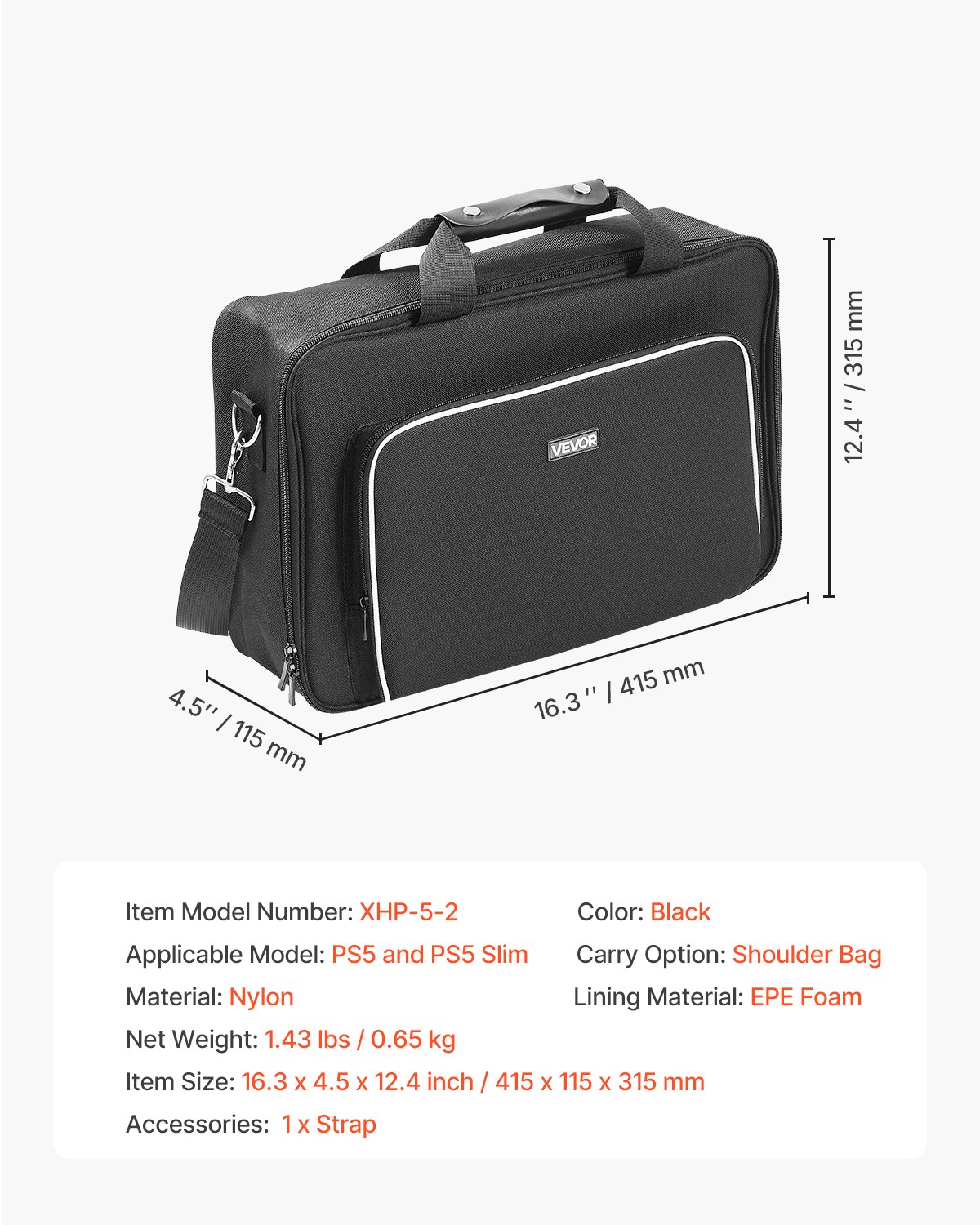 VEVOR PS5 Carrying Case, Travel Bag for Playstation 5 & PS5 Slim Waterproof Nylon, Soft Interior Lining & Padded Dividers for Extra Protection, Spacious Design with Carry Handle for Storage, Home