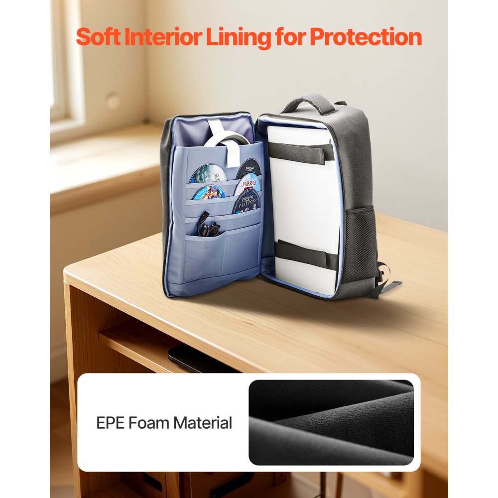 VEVOR PS5 Backpack, Dual Shoulder Travel Bag for Playstation 5 & PS5 Slim Waterproof Nylon, Soft Interior Lining & Padded Dividers for Extra Protection, Spacious Design with Carry Handle for Storage