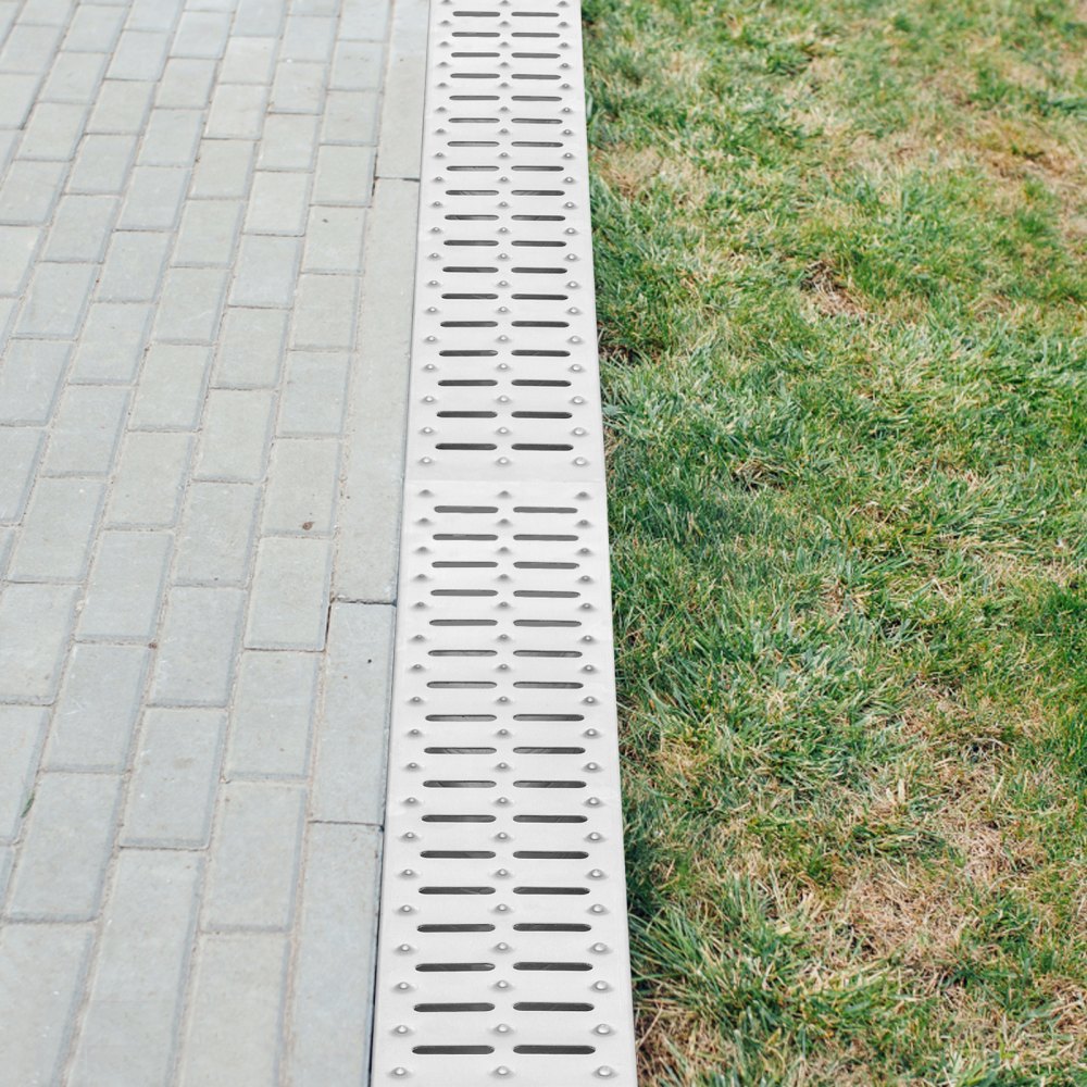 VEVOR afwateringsgootset, 3-delig, terrasgoot, roestvrijstalen sleufafwateringssysteem 15 x 13 x 100 cm, met 3 eindkappen, insteekaansluiting, voor tuinafwatering, oprit, zwembad, looppad