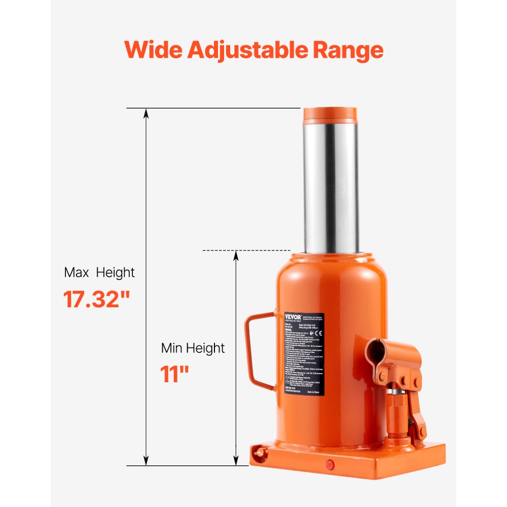 VEVOR hydraulische krik, 50 t fleskrik met 28-44 cm hefbereik en 3-delige lange handgreep, voor auto pick-up truck camper autoreparatie industriële techniek