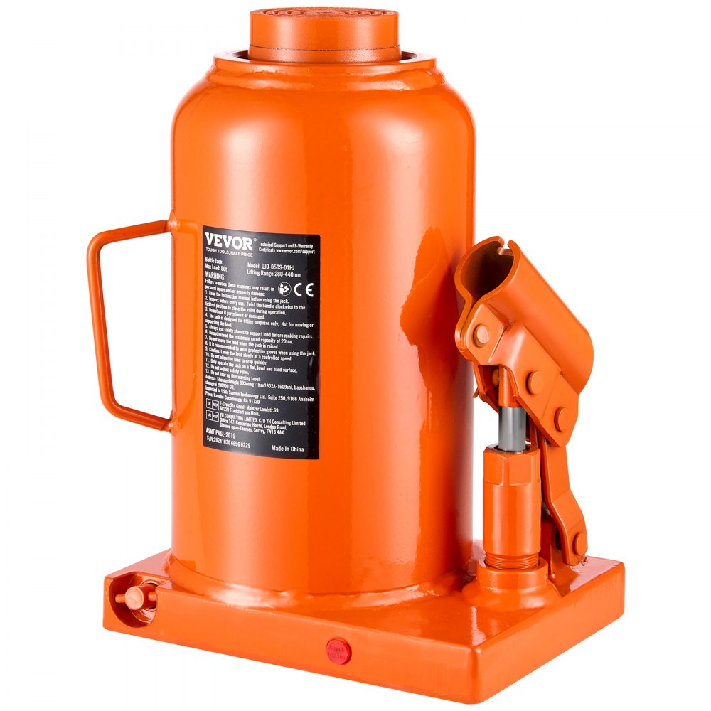 VEVOR hydraulische krik, 50 t fleskrik met 28-44 cm hefbereik en 3-delige lange handgreep, voor auto pick-up truck camper autoreparatie industriële techniek