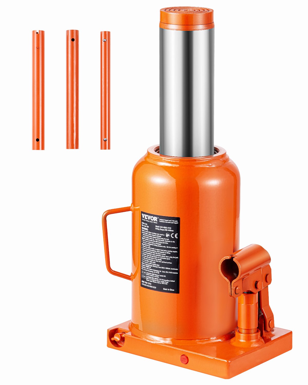 VEVOR hydraulische krik, 50 t fleskrik met 28-44 cm hefbereik en 3-delige lange handgreep, voor auto pick-up truck camper autoreparatie industriële techniek