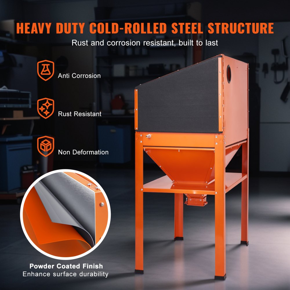 VEVOR 60-Gallon zandstraalcabine, 40-120 PSI zandstraalcabine met standaard, robuuste stalen zandstraalmachine met straalpistool en 4 keramische spuitmonden voor het verwijderen van verf, vlekken en roest