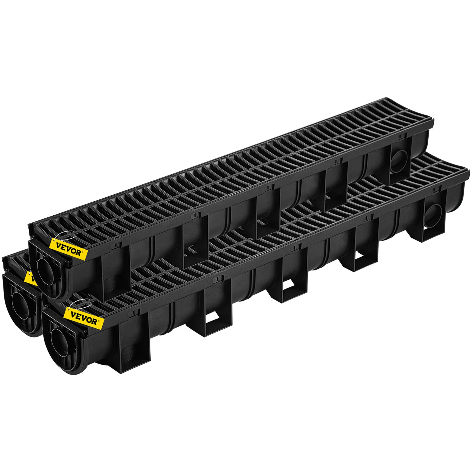 VEVOR Gutter Kit, 3-Pack Drainage Channel, HDPE Plastic Grating Trench Drainage System 15x13x100cm, with 3 End Caps, Plug-in Connection, for Garden Drain, Driveway, Pool, Sidewalk