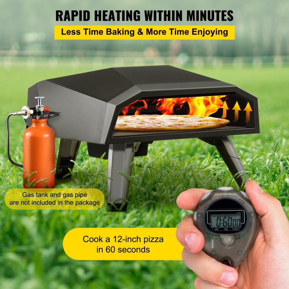 VEVOR Draagbare Pizzaoven Buiten 644,6 x 400 x 311 mm Roestvrijstalen Pizzaoven 12 inch Gas Pizzaoven met Complete Accessoires Geschikt voor Buiten Kamperen, Wandelen en Barbecueën in de Achtertuin