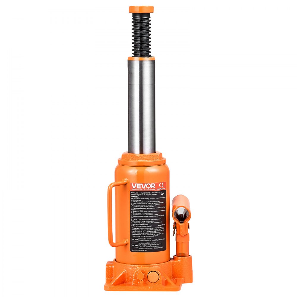 VEVOR Hydraulic Bottle Jack, 12 Ton (26455.5 lbs) Capacity, 8.1-15.7 Inch Lifting Range, Heavy Duty Welded Bottle Jack for Car, SUV, Pickup, Auto Repair, House Lift and Agricultural Equipment, Orange