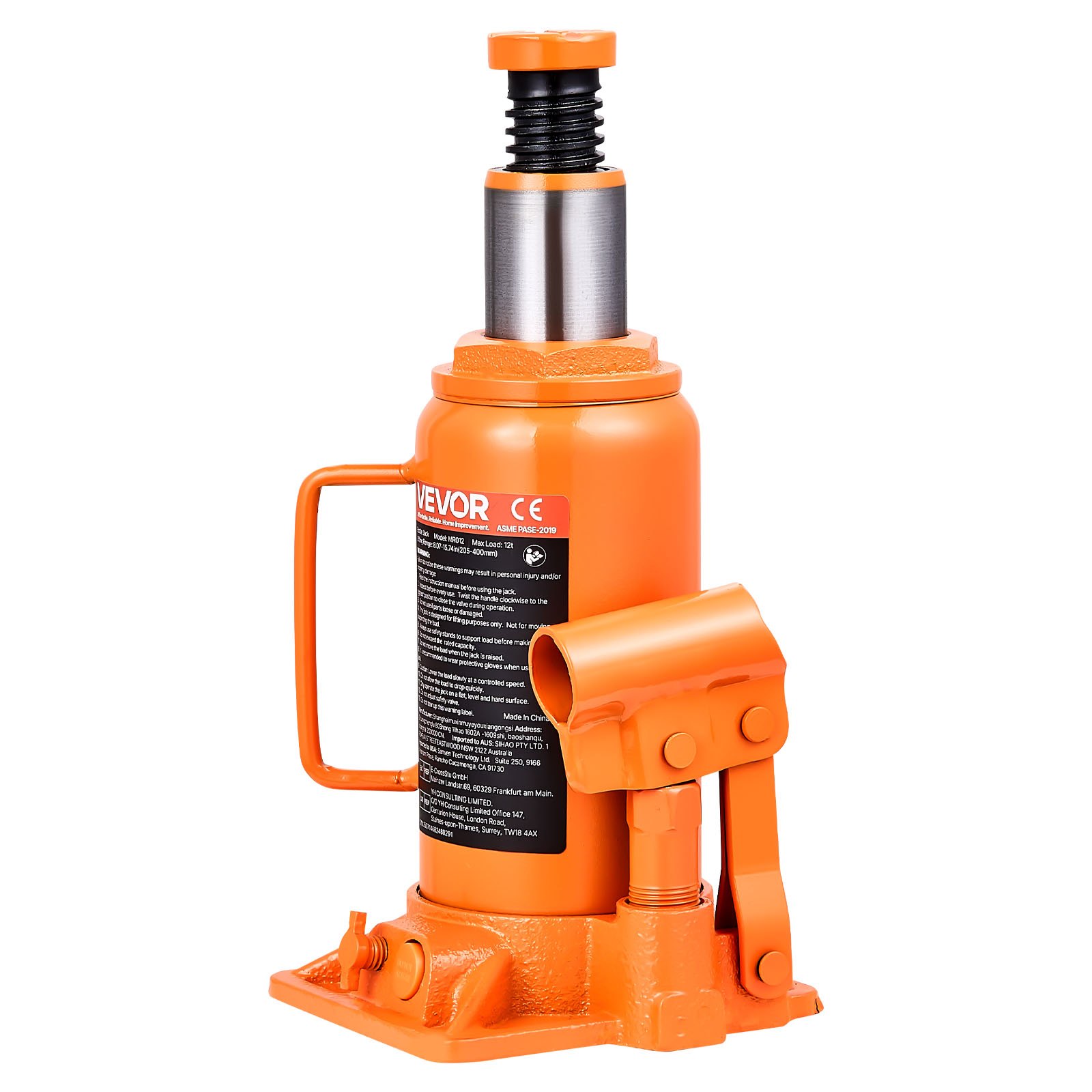 VEVOR hydraulische krik 12 ton, hefbereik 205-400 mm, robuuste krik voor auto's, SUV's, pick-ups, autoreparaties, huisliften en landbouwmachines, oranje