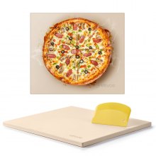 VEVOR Pizzasteen Baksteen 406 x 355 mm, rechthoekige cordieriet pizzasteen, grote steenplaat met schraper, 1,5 cm dik, hittebestendig, geschikt voor keukenovens, broodbakken, pizzabakken en grillen
