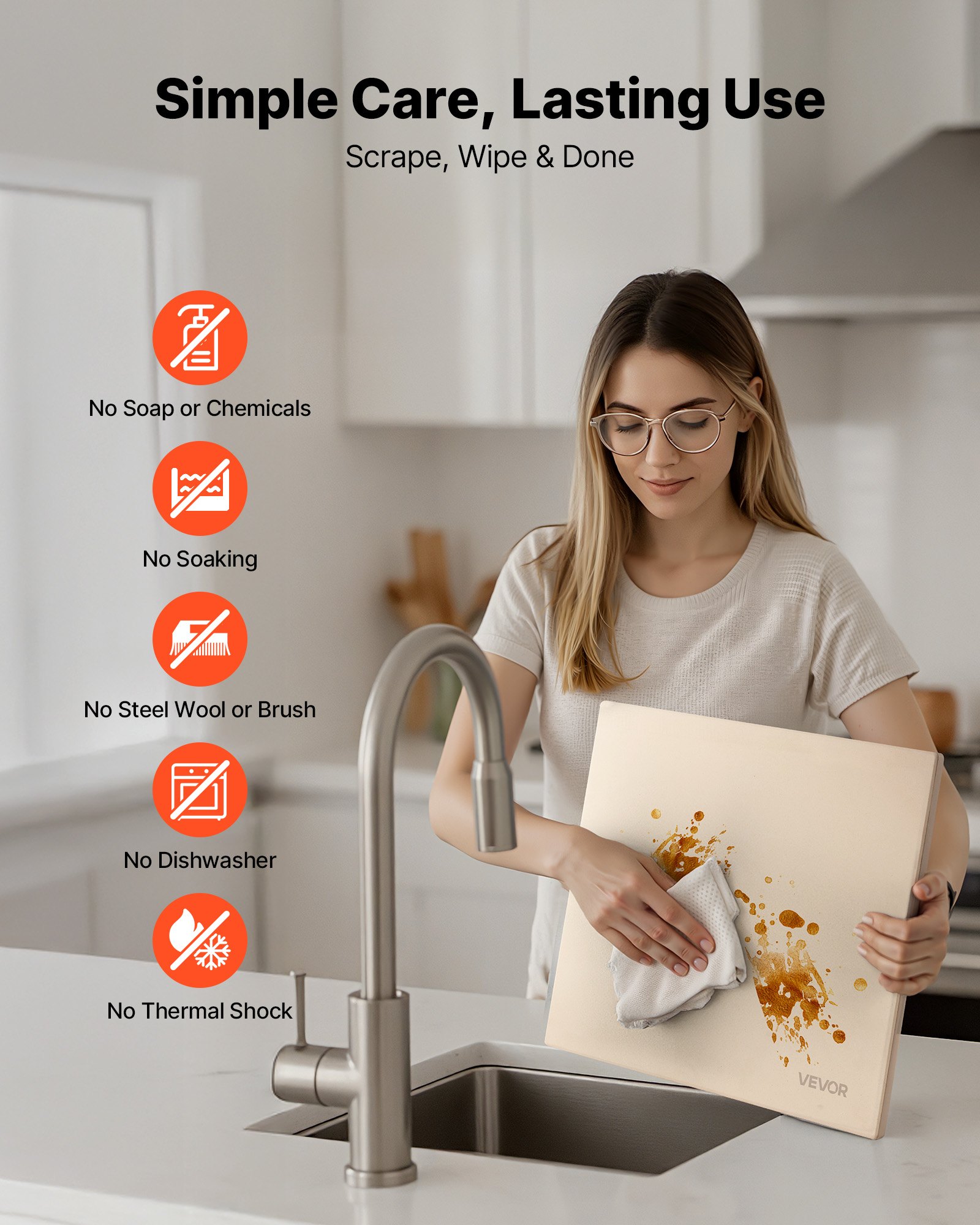 VEVOR Pizzasteen Baksteen 406 x 355 mm, rechthoekige cordieriet pizzasteen, grote steenplaat met schraper, 1,5 cm dik, hittebestendig, geschikt voor keukenovens, broodbakken, pizzabakken en grillen