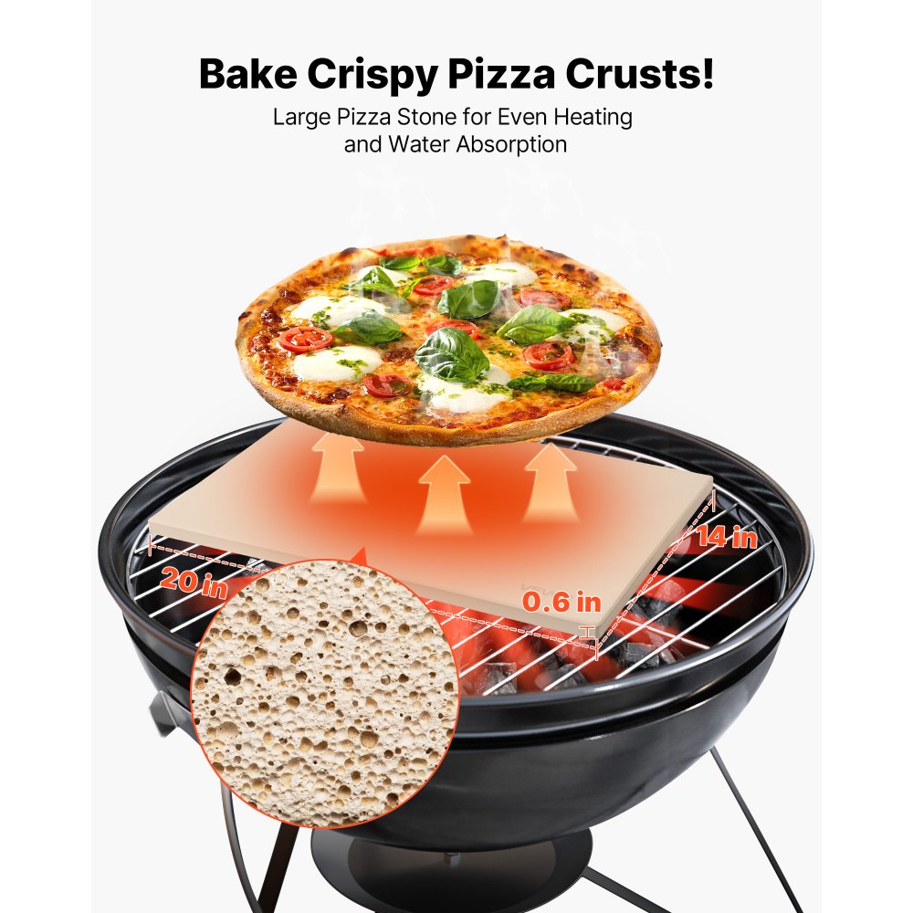 VEVOR Pizzasteen Baksteen 508 x 355 mm, rechthoekige cordieriet pizzasteen, extra grote steenplaat met schraper & schep, 1,5 cm dik, hittebestendig, voor keuken oven brood bakken pizza bakken