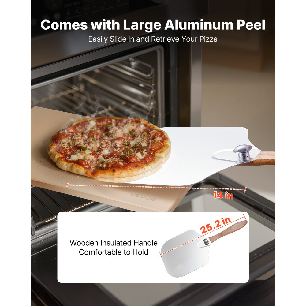 VEVOR Pizzasteen Baksteen 508 x 355 mm, rechthoekige cordieriet pizzasteen, extra grote steenplaat met schraper & schep, 1,5 cm dik, hittebestendig, voor keuken oven brood bakken pizza bakken
