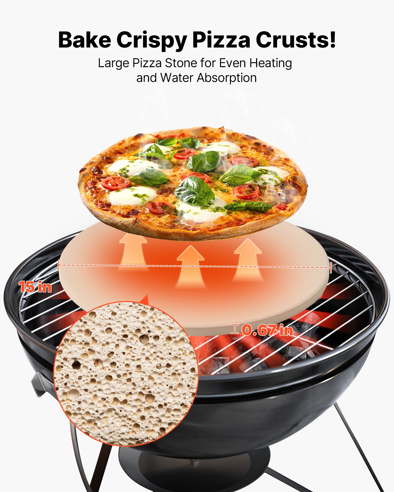 VEVOR Pizzasteen Baksteen 381 x 381 mm, Ronde Cordieriet Pizzasteen, Grote Steenplaat met Schraper en Aluminium Schil, 17 mm Dik, Hittebestendig, Geschikt voor Keukenovens, Broodbakken en Pizzabakken